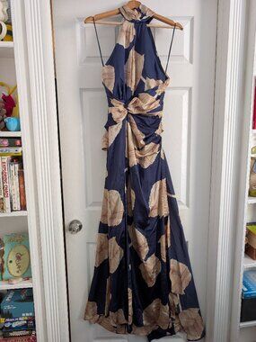 Fashion Nova Navy Blue Satin Maxi Dress NWT